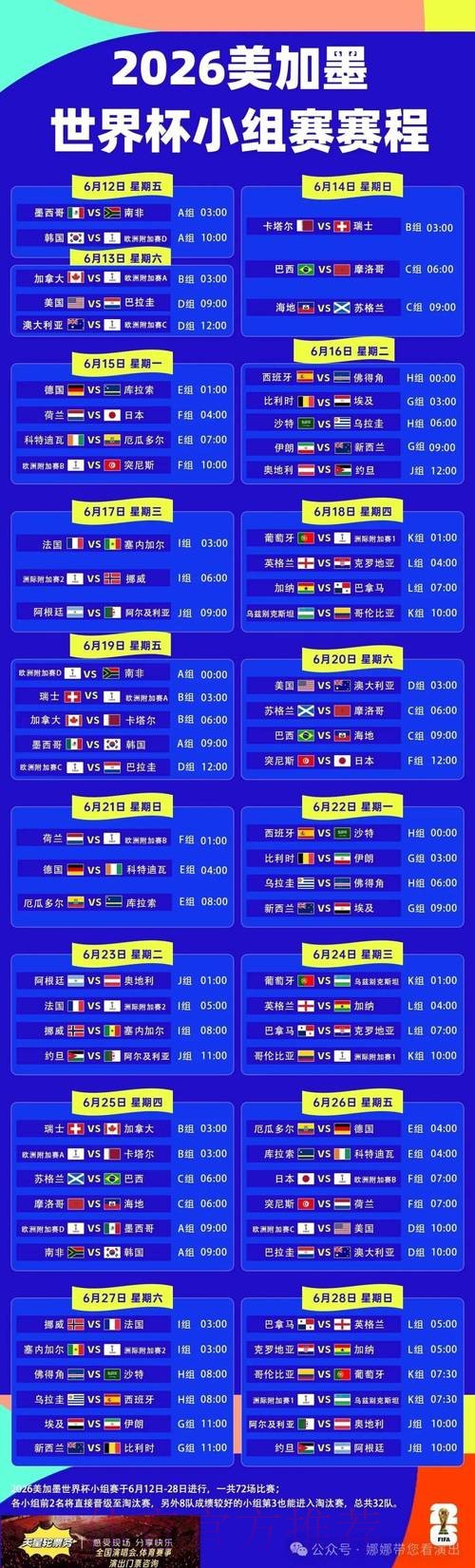 2026世界杯小组赛赛程高清版最新时间表实时查看 2026世界杯小组赛赛程高清版最新时间表实时查看
